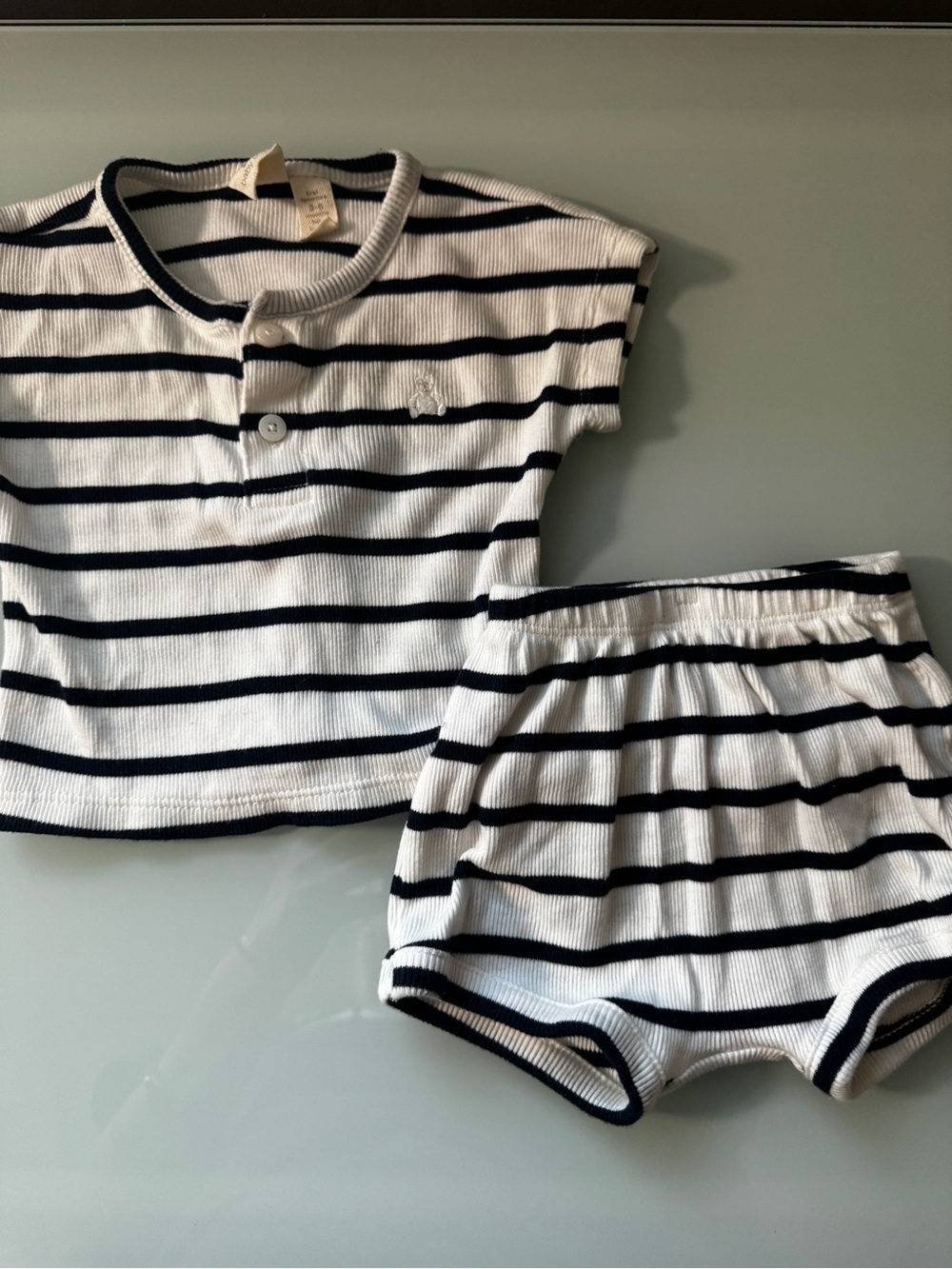 GAP Navy Stripe Top and Lemon Print Blue Matching Set 3-6 months - Picture 6 of 6